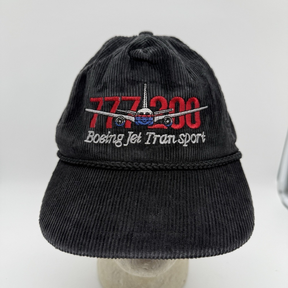 Boeing Jet Transport 777 200  Rope Hat Cap Black Corduroy Airplane Pilot